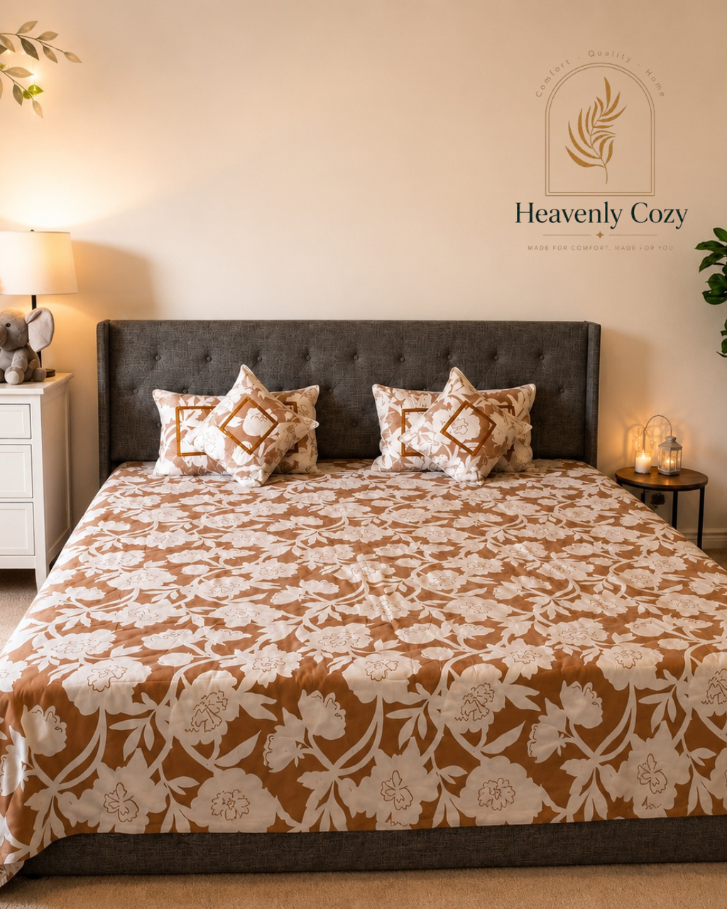 Floral Brown King Bedsheet Set