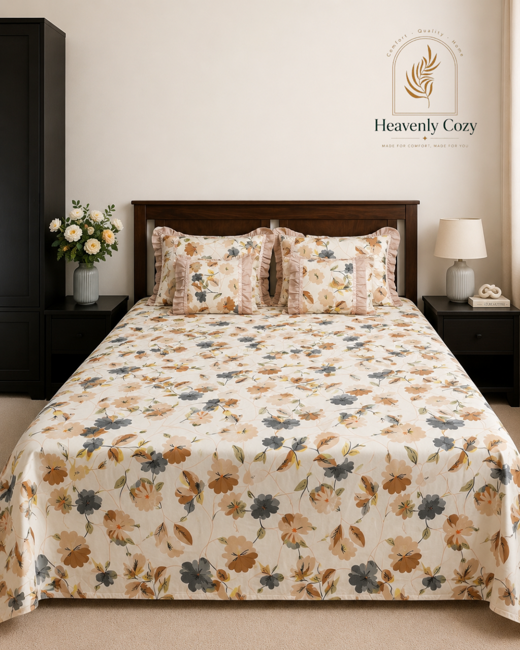 Queen~Elegant Print Bedsheet Set