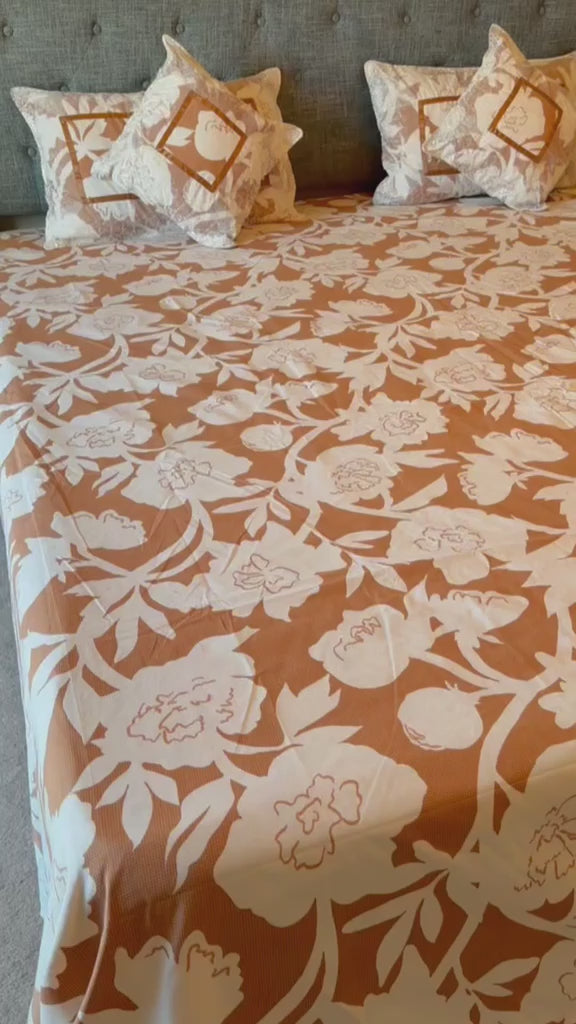 Floral Brown King Bedsheet Set