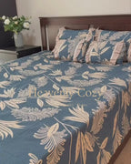 Floral Blue Cotton Queen Bedsheet Set