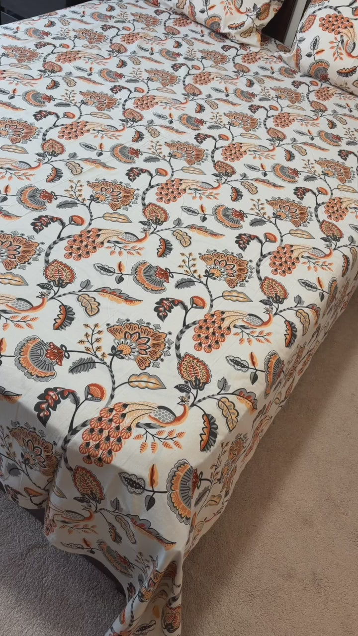 Queen~Rust Blossom Cotton Bedsheet Set